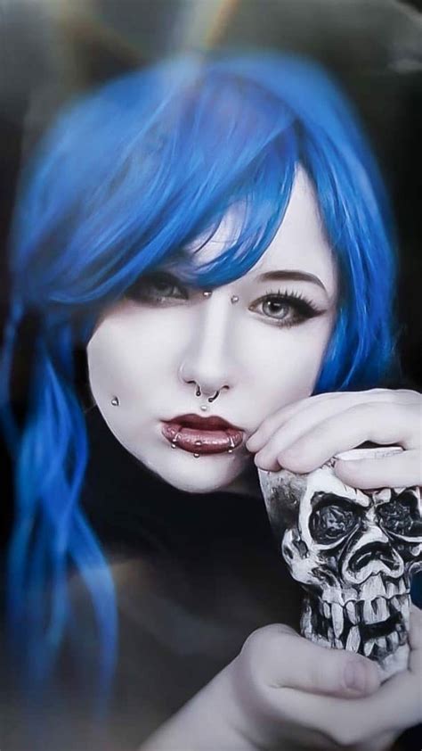 Goth Beauty Gothic Fashion Wicca Skulls Fairytale Piercing Horror Girls Blue