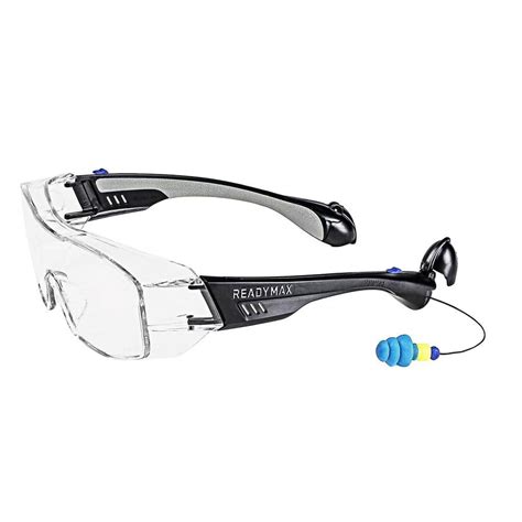 soundshield fitover safety glasses black frame clear lens with built in nrr 27 db tpr permaplug