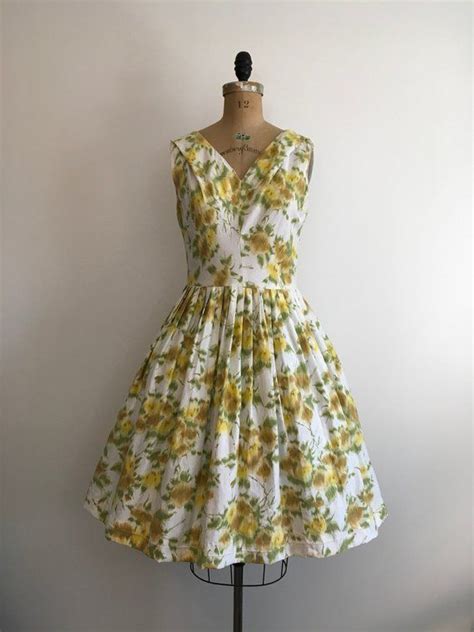 Vintage Yellow Roses Party Dress 1950s 50s Cotton Sundress Etsy Cotton Sundress 1950s Dress