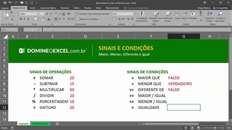 Aprenda A Trabalhar Com Sinais E Condições No Excel Domine O Excel
