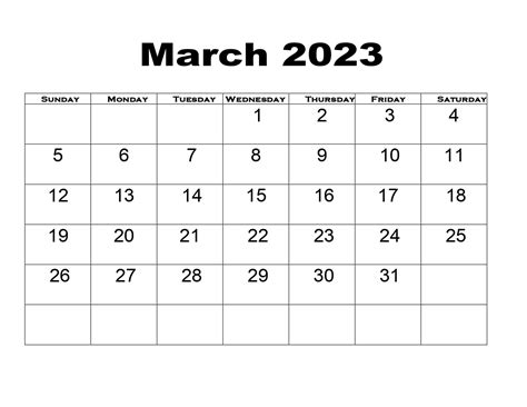 Blank March 2023 Calendar Printable Pdf Templates