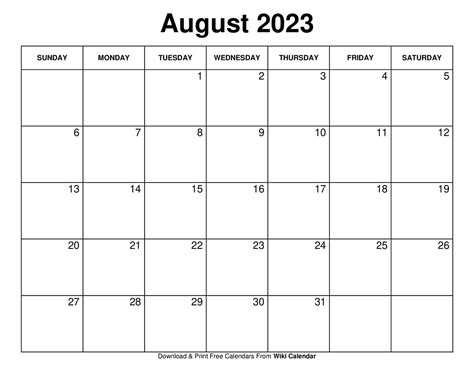 Free Printable August 2023 Calendars