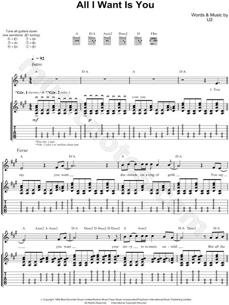 U All I Want Is You Guitar Tab In A Major Download Print SKU MN