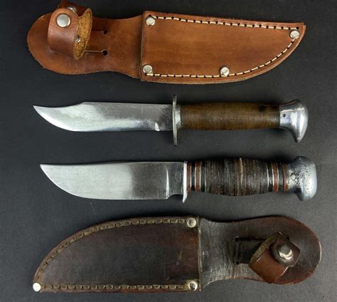 Lot 2 Vintage Hunting Knives W Sheaths