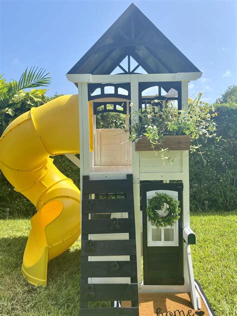 Farmhouse Style Outdoor Playhouse Two Story With Slide Etsy Play