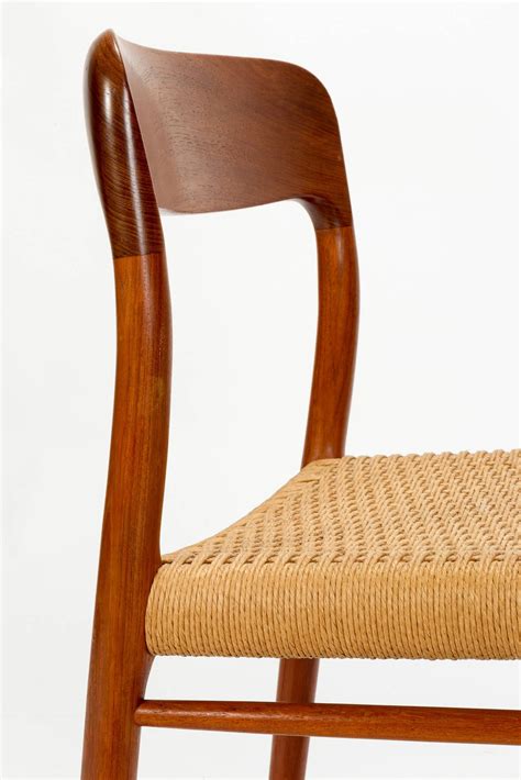 Eight Danish Dining Chairs Model 75 By Niels Moller In Teak And Papercord At 1stdibs Niels