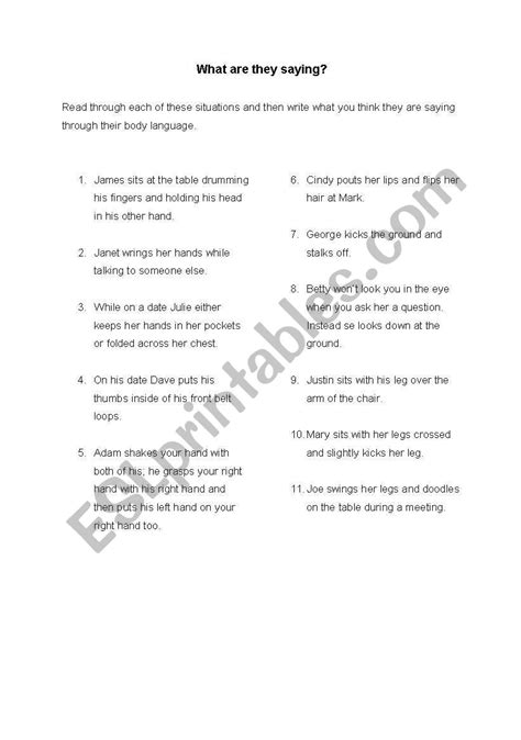 English Worksheets Body Language Non Verbal Communication
