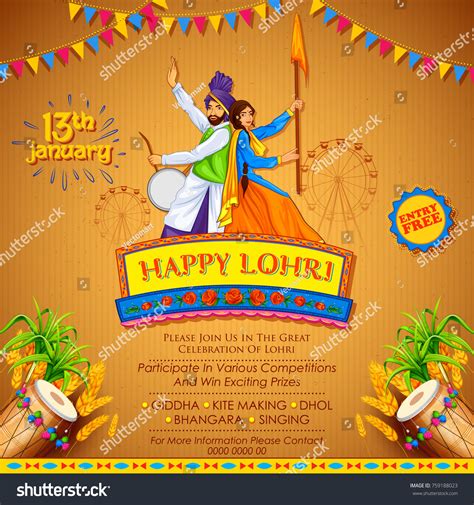 Wish your friends happy lohri send free lohri wishes on whatsapp. Illustration Happy Lohri Holiday Background Punjabi Stock ...