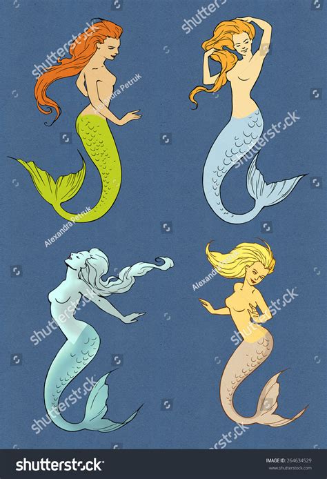 Set Elegant Beautiful Fantasy Mermaids Stock Illustration 264634529