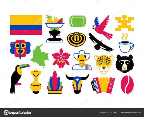 Vector Set Colombia Icons Isolated White Background Stock Vector Image