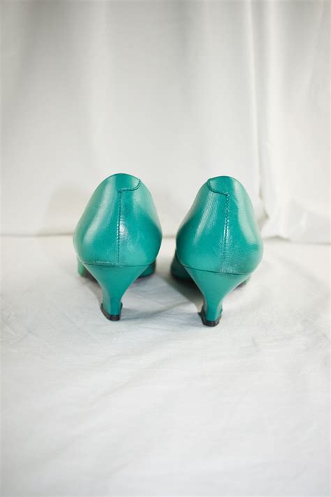 80s Kelly Green Leather Pumps Heels Size 9 Etsy