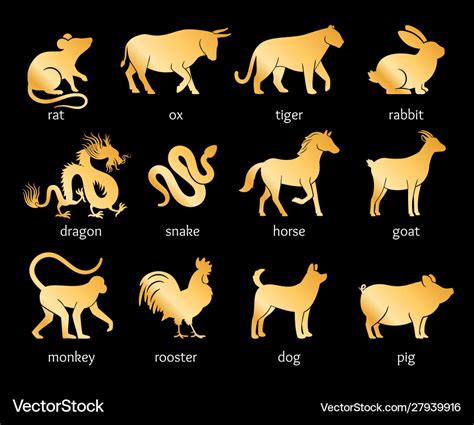 Gold Named Chinese Horoscope Royalty Free Vector Image