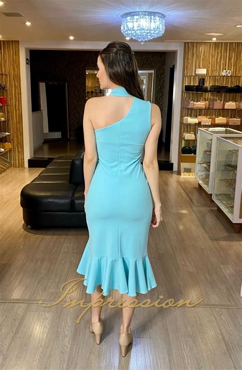 Vestido De Festa Midi Azul Serenity Impression Modas