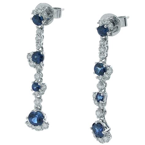 Blue Sapphire And Diamond Drop Dangle Earrings New York Jewelers Chicago