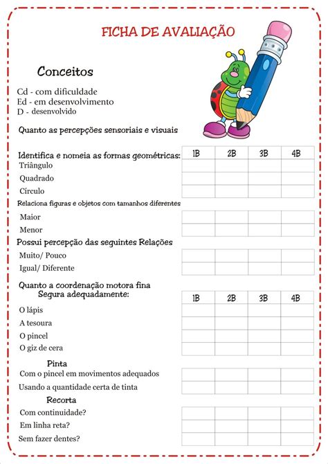 Fichas de Avaliação Ficha de avaliação Avaliação educação infantil Relatórios educação infantil