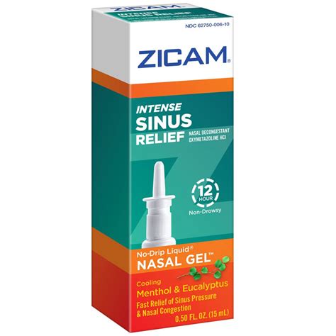 Zicam Intense Sinus Relief Nasal Gel Spray No Drip With Cooling Menthol And Eucalyptus 15 Ml