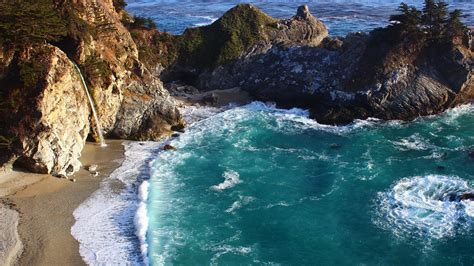 Download Mcway Falls Cliff Coast Beach California Nature Big Sur Hd