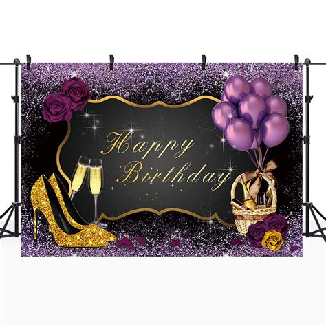 Rbqokj 8x8ft Women 40th Birthday Backdrop Gold Purple High Heel Glass
