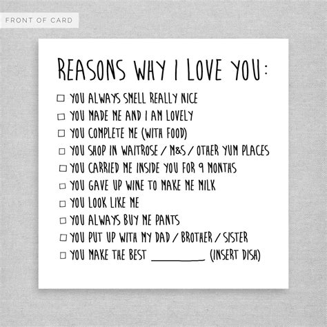Mothers Day Card Reasons Why I Love You By Naughtylittlecards