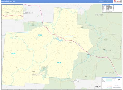 Hocking County Oh Zip Code Wall Map Basic Style By Marketmaps Mapsales