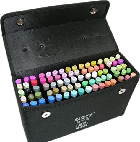 Скетч-маркеры 80 цветов двухсторонние SketchMarker пулевидный и клиновидный наконечник в чёрной ...
