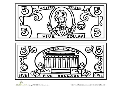 Five Dollar Bill Coloring Page Coloring Pages 5 Dollar Bill