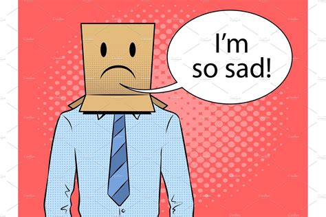 Man With Box Sad Emoji On Head Pop Art Vector Decorative