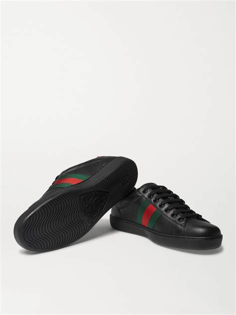 Gucci Ace Watersnake Trimmed Leather Sneakers In Black Stylemi