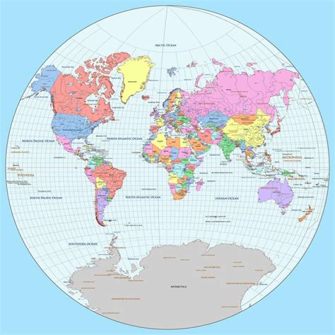 Detailed Political World Map Van Der Grinten Projection 27460756 Vector