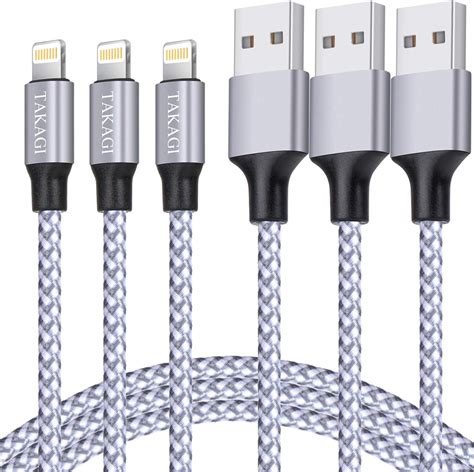 Takagi Iphone Charger Lightning Cable 3pack 6ft Nylon Braided Fast