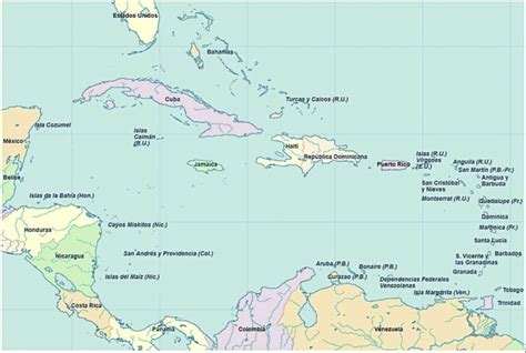 Mapa De Las Antillas Y El Caribe Político Físico Para Imprimir