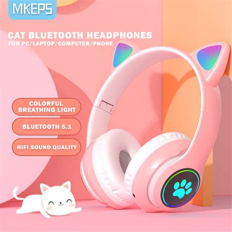 Mkeps P47 Cat Ear Cute Wireless Bluetooth Headphones Gaming Noise