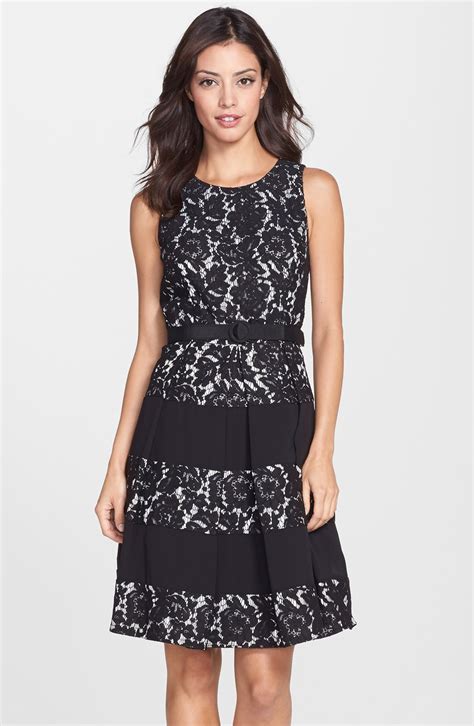 Eliza J Belted Lace Fit And Flare Dress Nordstrom