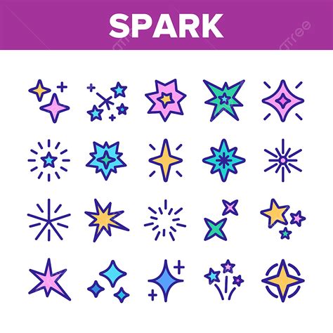 Los Iconos De La Colección De Estrellas Spark And Sparkle Set Vector
