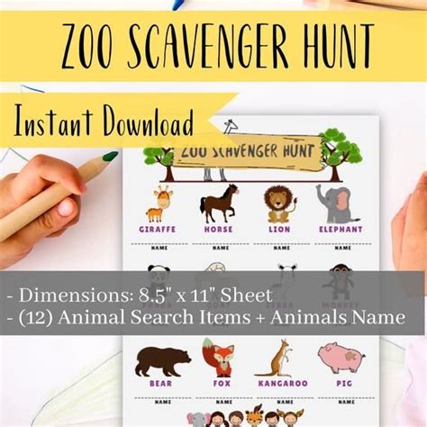 Zoo Scavenger Hunt Printable Fast And Easy Instant Download Zoo