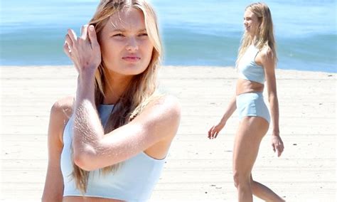 Romee Strijd Flaunts Slender Physique In Blue Two Piece Daily Mail Online