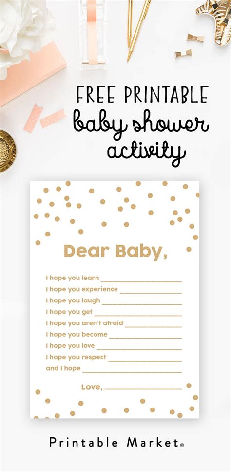 Have your baby shower guests write their heart felt wishes for the new baby on these free wish cards. Free Baby Shower Printable - Gold Glitter Wishes for Baby ...