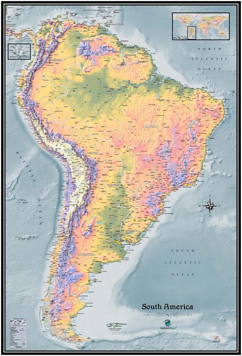South America Physical Wall Map By Outlook Maps Mapsales
