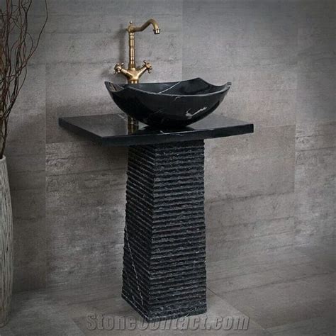 Black Marquina Marble Pedestal Sink Standing Sinks From China