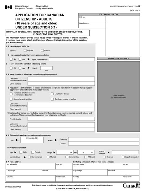 Application For Canadian Citizenship Adults Pdf 2020 2024 Form Fill