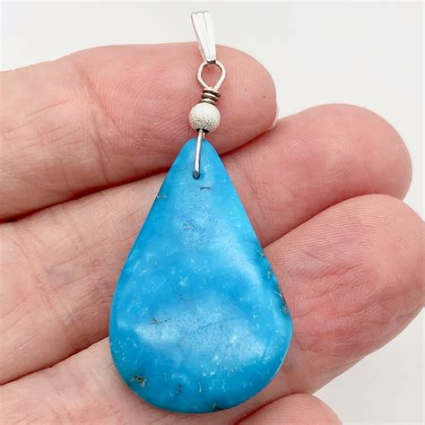 Designer Turquoise Sterling Silver Pendant Inches Long Etsy Uk