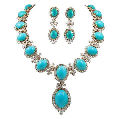 Turquoise Necklace With Earrings Set Sterling Etsy