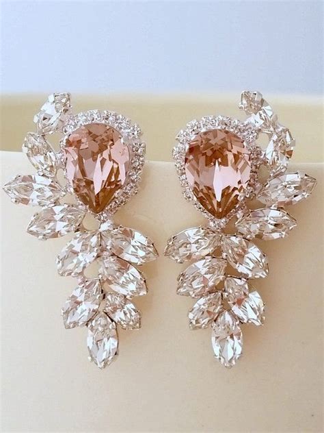 Blush Pink And Clear Diamond Chandelier Earrings Blush Silver