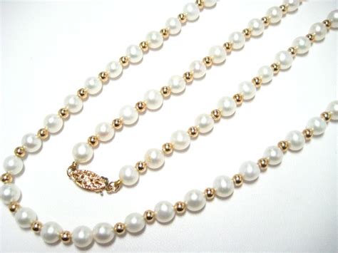 Lot Detail 14k Yg Pearl And Gold Bead Necklace