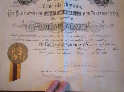 1921 Stenography Diploma Certificate Heavy Stock Paper 23 X 18