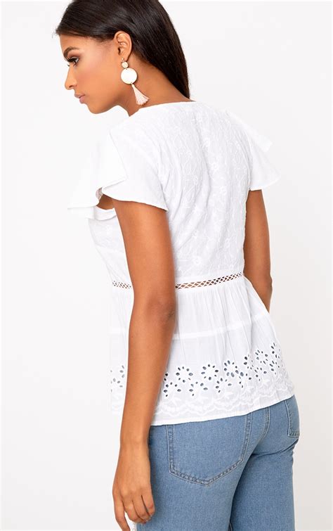 White Broderie Anglaise Smock Top Tops Prettylittlething