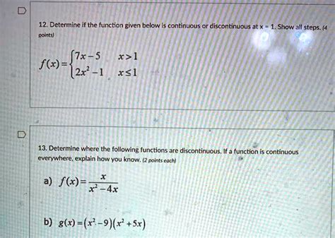 Solved 12 Determine If The Function Given Below Is Continuous Or