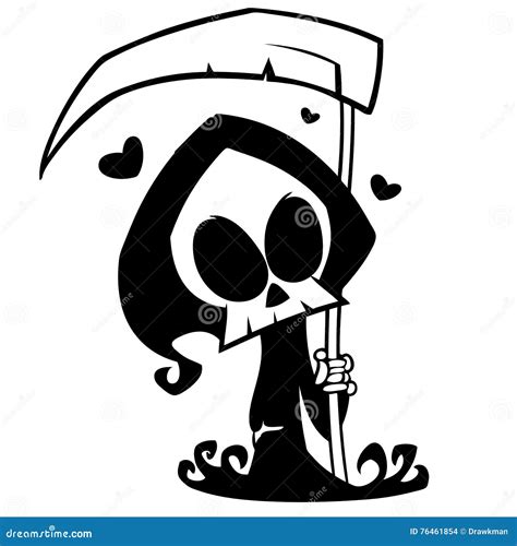 Cartoon Grim Reaper With Scythe Isolated On A White Background Stock
