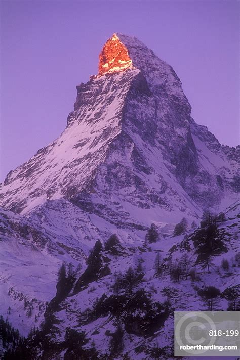 Matterhorn Illuminated At Sunrise Zermatt Stock Photo