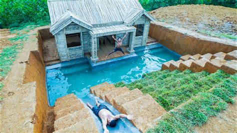Build Underground House With Modern Furniture And A Water Slide To The